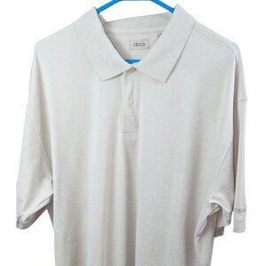 Izod Polo Shirt Men's XL Cream Biege Short Sleeve Casual Button Up Collar